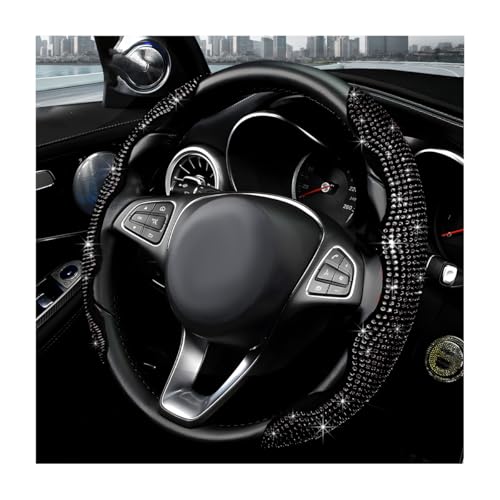 MUQIDA 2PCS Steering Wheel Cover Sparkling Rhinestone Segmented Steering Wheel Protector Fit 14156 Inch NonSlip Wheel Wrap Cover Bling Car Interior Accessories for Women Girls Black - Image 1