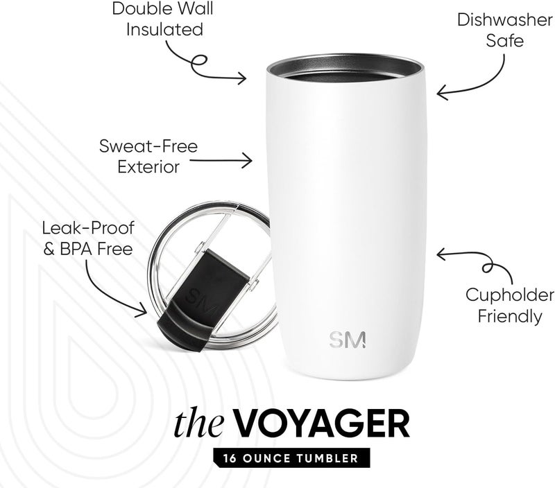 Travel Coffee Mug Tumbler with Flip Lid | Reusable Insulated Stainless Steel Cold Brew Iced Coffee Cup Thermos | Gifts for Women Men Him Her | Voyager Collection | 16oz | Winter White - Image 2