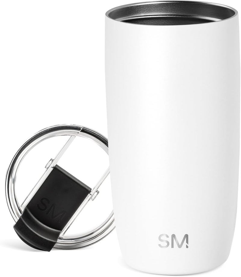 Travel Coffee Mug Tumbler with Flip Lid | Reusable Insulated Stainless Steel Cold Brew Iced Coffee Cup Thermos | Gifts for Women Men Him Her | Voyager Collection | 16oz | Winter White - Image 1