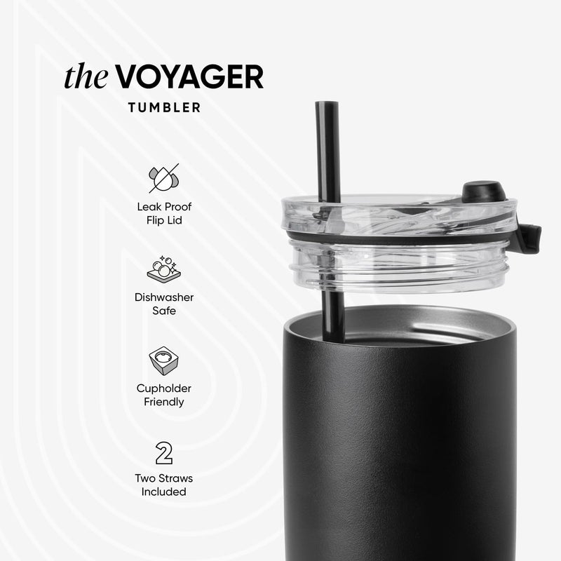 Travel Coffee Mug Tumbler with Flip Lid | Reusable Insulated Stainless Steel Cold Brew Iced Coffee Cup Thermos | Gifts for Women Men Him Her | Voyager Collection | 16oz | Winter White - Image 3
