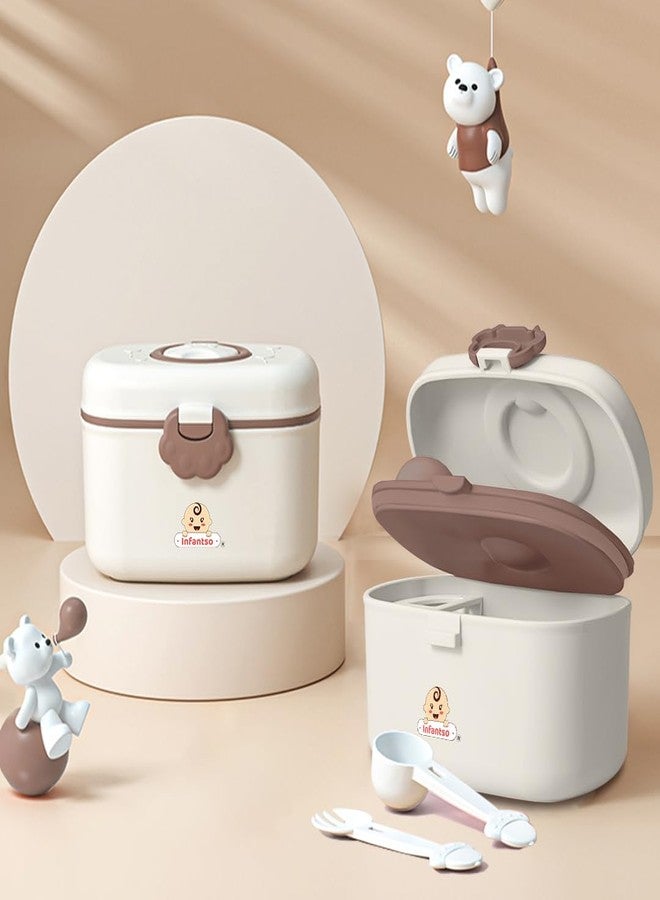 u-grow Infantso FEED EASE (2-in-1) Baby Milk Powder & Food Container | BPA-Free, Leak-Proof Bear Box, Travel-Friendly with Spoon & Fork, Baby Essential Food Storage Box, Snack Box, Baby Milk Powder Box-240gm - Image 1