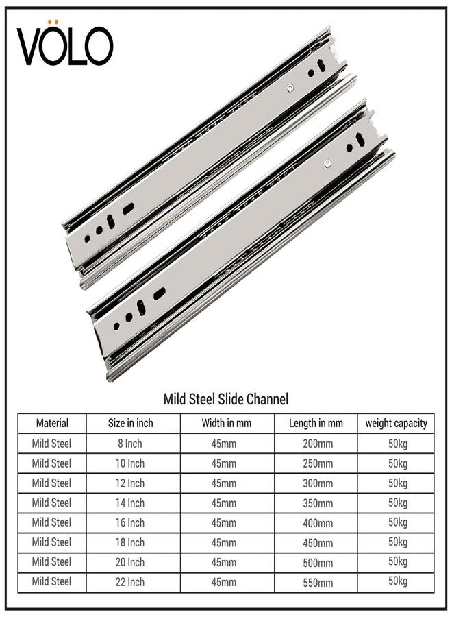 Volo 8 inch Mild Steel Heavy Duty Telescopic Slide/Drawer Channel (Silver) - Image 2