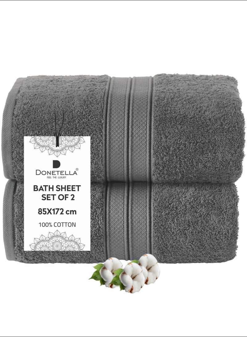 Donetella Premium 100 % Combed Cotton 2-Pcs Bath Sheet Set (85 X 172 CM) 600 GSM Large Towel, Highly Absorbent, Quick Dry,Best Towel for Bathroom, Spa And Hotel - Image 1