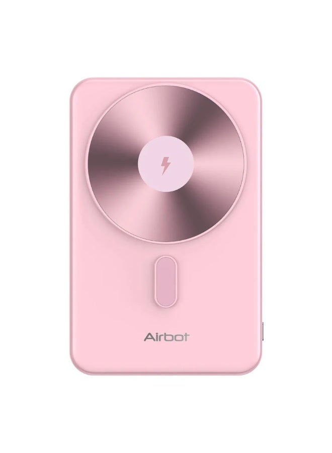 آيربوت بنك طاقة Airbot اللاسلكي بتقنية MagSafe وسعة 5000 مللي أمبير، مخصص للهواتف الذكية التي تدعم الشحن اللاسلكي. يتميز بوزن صافٍ خفيف للغاية يبلغ حوالي 110 غرامات فقط، وقوة امتزاز مغناطيسي عالية؛ فهو خفيف الوزن ومزود بمغناطيس، مما يجعله بنك طاقة محمولاً مثالياً للسفر. كما يدعم الشحن السريع بقدرة 20 واط عند الشحن السلكي. (اللون: وردي) - Image 2