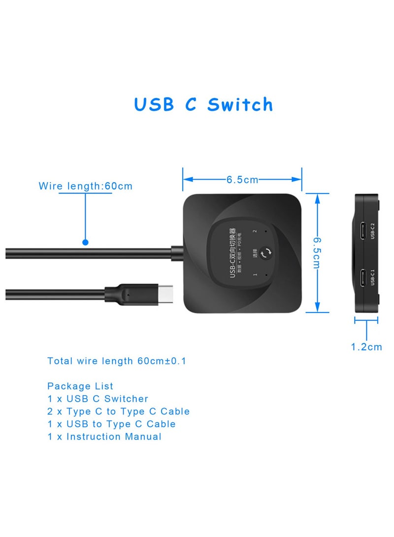 SYOSI USB C Switch, USB C Switch BiDirection 2 in 1 Out 8K 60Hz HD Type C Switch Selector, 10Gbps Data Transfer PD 100W Power Delivery Share Monitor Switch Selector with Power Indicator for PC - Image 2