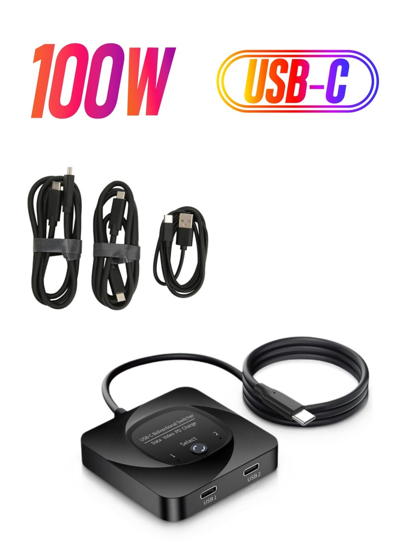 SYOSI USB C Switch, USB C Switch BiDirection 2 in 1 Out 8K 60Hz HD Type C Switch Selector, 10Gbps Data Transfer PD 100W Power Delivery Share Monitor Switch Selector with Power Indicator for PC - Image 1