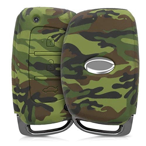 JVCV® Silicone Key Cover Compatible with Hyundai Creta, i10, i20, Xcent, Verna, Tucson, Elantra, Nios – Soft, Durable, Anti-Slip Key Fob Protector, Stylish Car Key Case (Green Camouflage) - Image 1