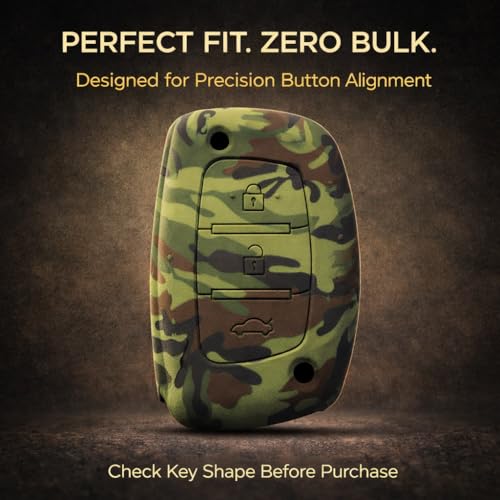 JVCV® Silicone Key Cover Compatible with Hyundai Creta, i10, i20, Xcent, Verna, Tucson, Elantra, Nios – Soft, Durable, Anti-Slip Key Fob Protector, Stylish Car Key Case (Green Camouflage) - Image 5
