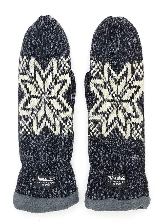 Bruceriver Women Snowflake Knit Mittens with Warm Thinsulate Fleece Lining Size S (Black) - Image 4
