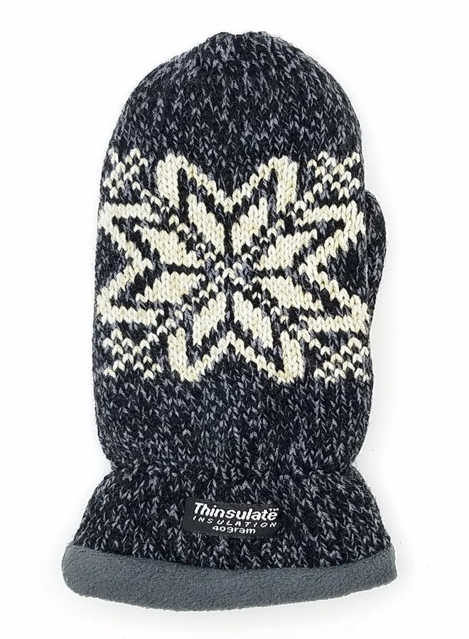 Bruceriver Women Snowflake Knit Mittens with Warm Thinsulate Fleece Lining Size S (Black) - Image 2