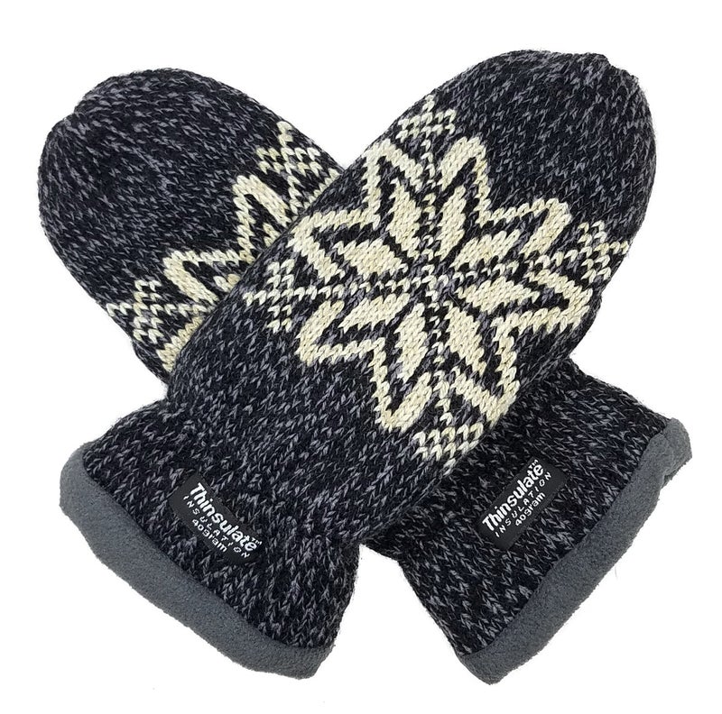 Bruceriver Women Snowflake Knit Mittens with Warm Thinsulate Fleece Lining Size S (Black) - Image 1