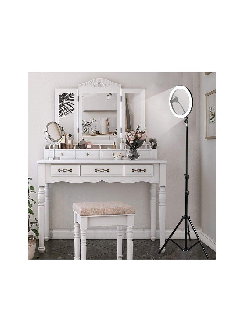 رينج لايت 26 سم مع يو إس بي ودعم صوتي – أبيض – إضاءة ثابتة للتصوير والمكياج - Image 2