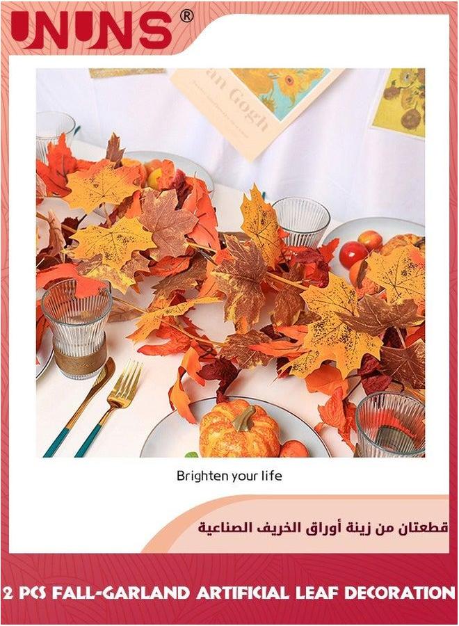 UNUNS 2 Pack Fall Garland,Garland Leaf,Maple Leaves Decor,Foliage Vine Autumn Decor,Fall Maple Leaf Rattan String,Artificial 175cm/Piece For Home Indoor Harvest Decor,Garland Seasonal Décor - Image 2