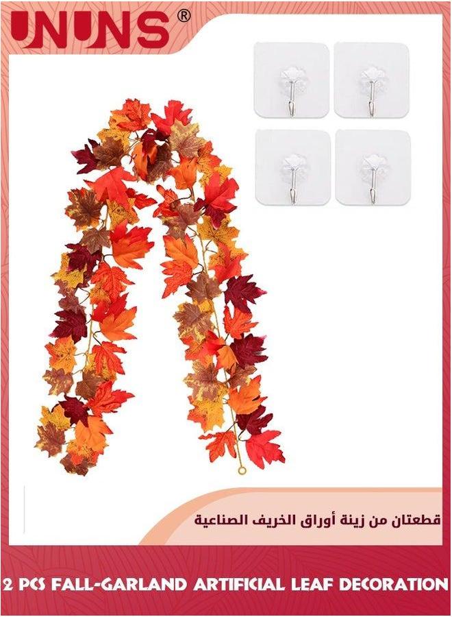 UNUNS 2 Pack Fall Garland,Garland Leaf,Maple Leaves Decor,Foliage Vine Autumn Decor,Fall Maple Leaf Rattan String,Artificial 175cm/Piece For Home Indoor Harvest Decor,Garland Seasonal Décor - Image 1