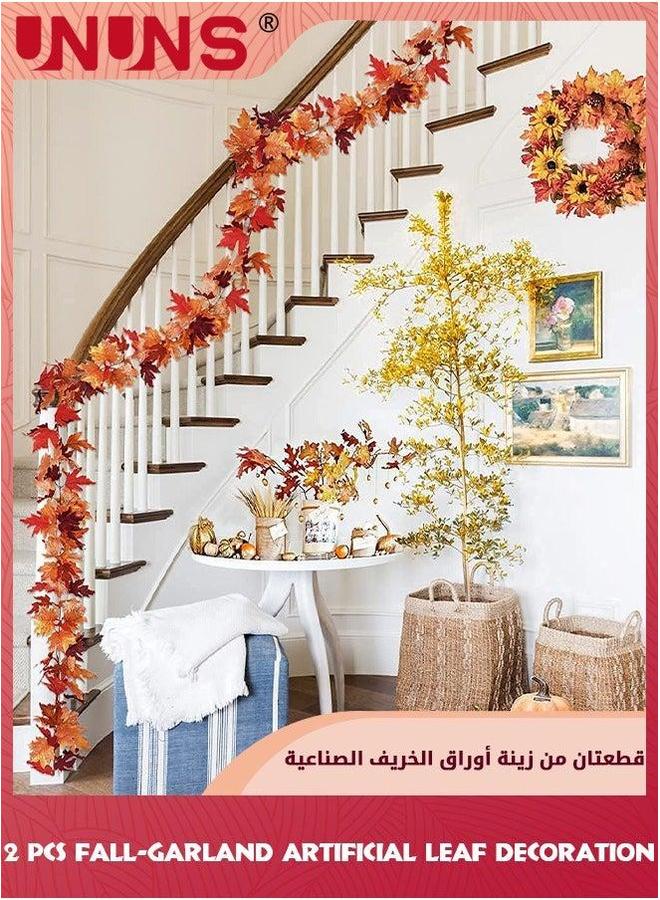 UNUNS 2 Pack Fall Garland,Garland Leaf,Maple Leaves Decor,Foliage Vine Autumn Decor,Fall Maple Leaf Rattan String,Artificial 175cm/Piece For Home Indoor Harvest Decor,Garland Seasonal Décor - Image 4