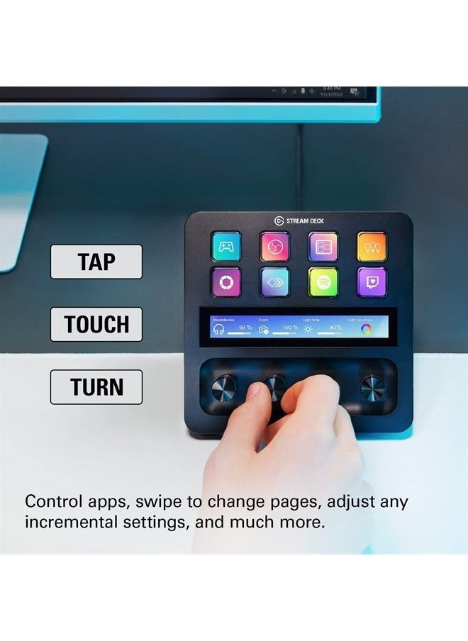 elgato - USB-C Stream Deck +، خلاط الصوت، وحدة التحكم في الإنتاج ووحدة التحكم في الاستوديو لمنشئي المحتوى، والبث، والألعاب، مع أقراص شريط اللمس القابلة للتخصيص ومفاتيح LCD، تعمل مع Mac والكمبيوتر الشخصي - Image 1