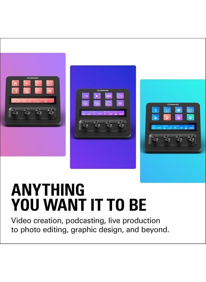 elgato - USB-C Stream Deck +، خلاط الصوت، وحدة التحكم في الإنتاج ووحدة التحكم في الاستوديو لمنشئي المحتوى، والبث، والألعاب، مع أقراص شريط اللمس القابلة للتخصيص ومفاتيح LCD، تعمل مع Mac والكمبيوتر الشخصي - Image 1