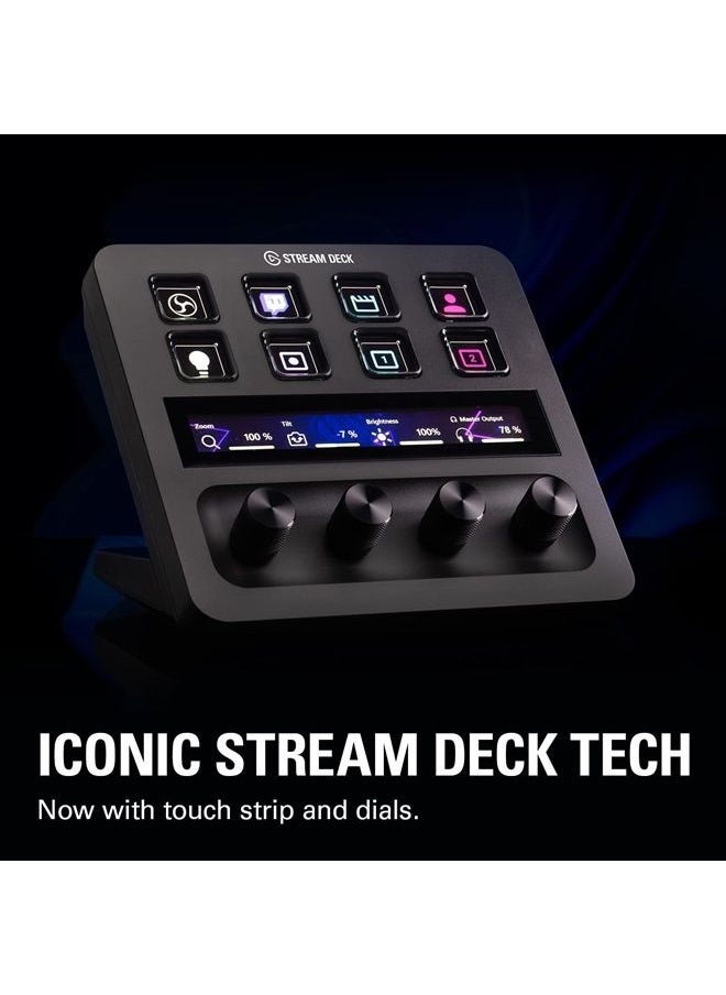 elgato - USB-C Stream Deck +، خلاط الصوت، وحدة التحكم في الإنتاج ووحدة التحكم في الاستوديو لمنشئي المحتوى، والبث، والألعاب، مع أقراص شريط اللمس القابلة للتخصيص ومفاتيح LCD، تعمل مع Mac والكمبيوتر الشخصي - Image 1