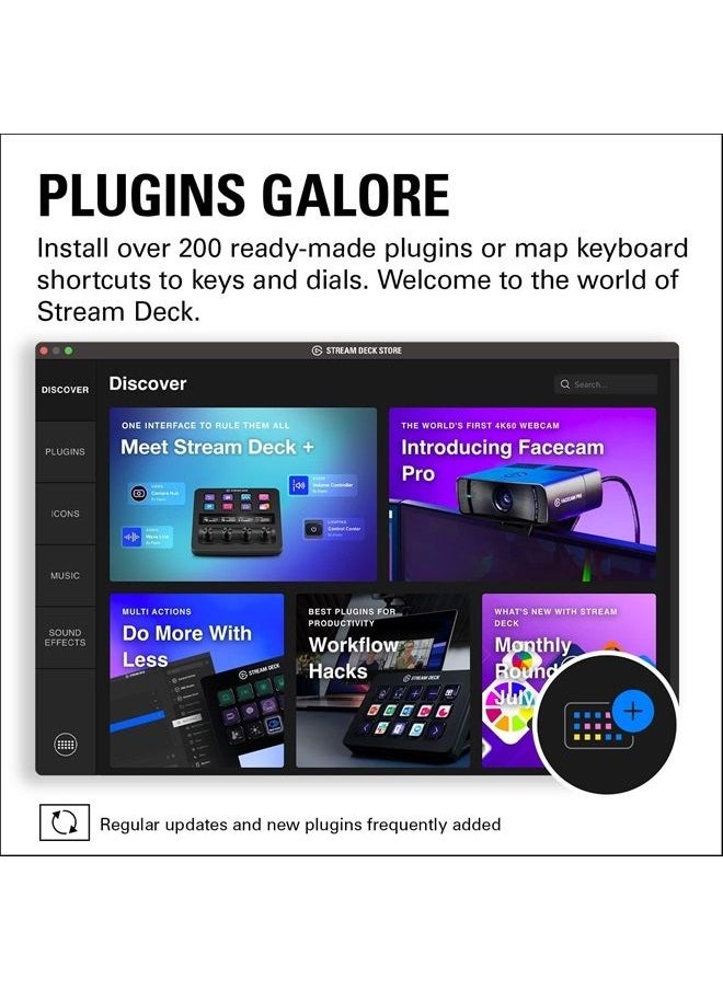 elgato - USB-C Stream Deck +، خلاط الصوت، وحدة التحكم في الإنتاج ووحدة التحكم في الاستوديو لمنشئي المحتوى، والبث، والألعاب، مع أقراص شريط اللمس القابلة للتخصيص ومفاتيح LCD، تعمل مع Mac والكمبيوتر الشخصي - Image 1