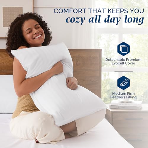 downluxe وسائد ريش الإوز والداون من داون لوكس - مجموعة وسائد ريش فندقية مكونة من 2 للذين ينامون على الظهر أو البطن أو الجانب، حجم كوين (20"x28") - Image 3