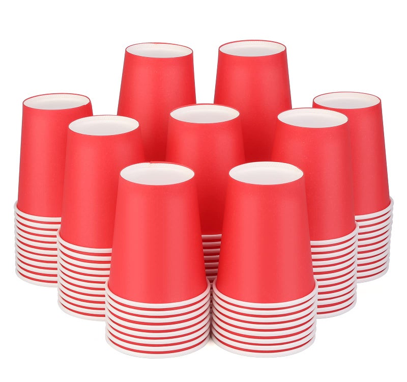 Prgery Paper Cups 8 oz 110 Pack Disposable Paper Coffee Cups for Hot or Cold Beverage Drinking for Party Picnic BBQ Travel and Event Red
