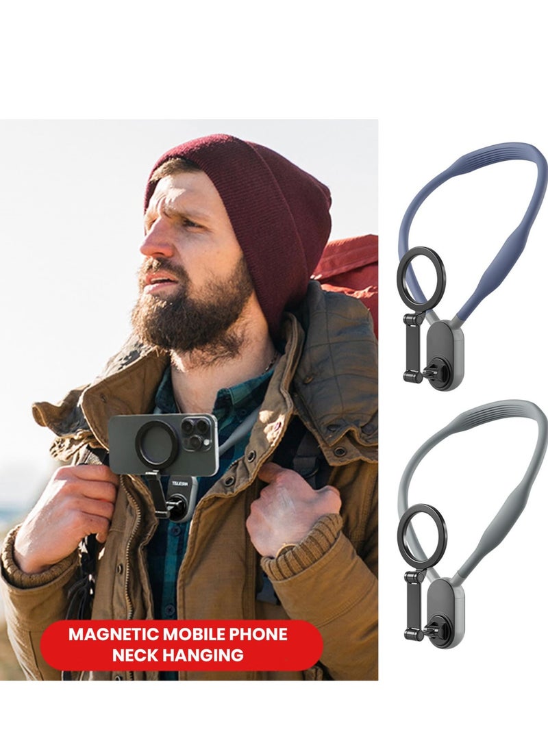 Neck Phone Holder Neck Mount with Magnetic Phone Holder Quick Release Multi-Angle Adjustable with Strap & Metal Ring Compatible with IPhone 15/14/13/12 Android Smartphone - Image 3