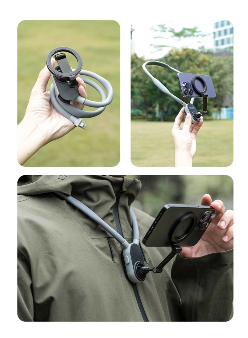 Neck Phone Holder Neck Mount with Magnetic Phone Holder Quick Release Multi-Angle Adjustable with Strap & Metal Ring Compatible with IPhone 15/14/13/12 Android Smartphone - Image 4