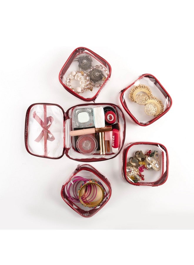 Preco Gifting Organizer Pouch | 4 Zippered Individual Pouches | Makeup, Jewelry & Travel Storage Bag | Compact Cosmetic Pouch for Women | Ideal Gift Organizer for Daily use (Maroon, 4 Gifting Pouches) - Image 4