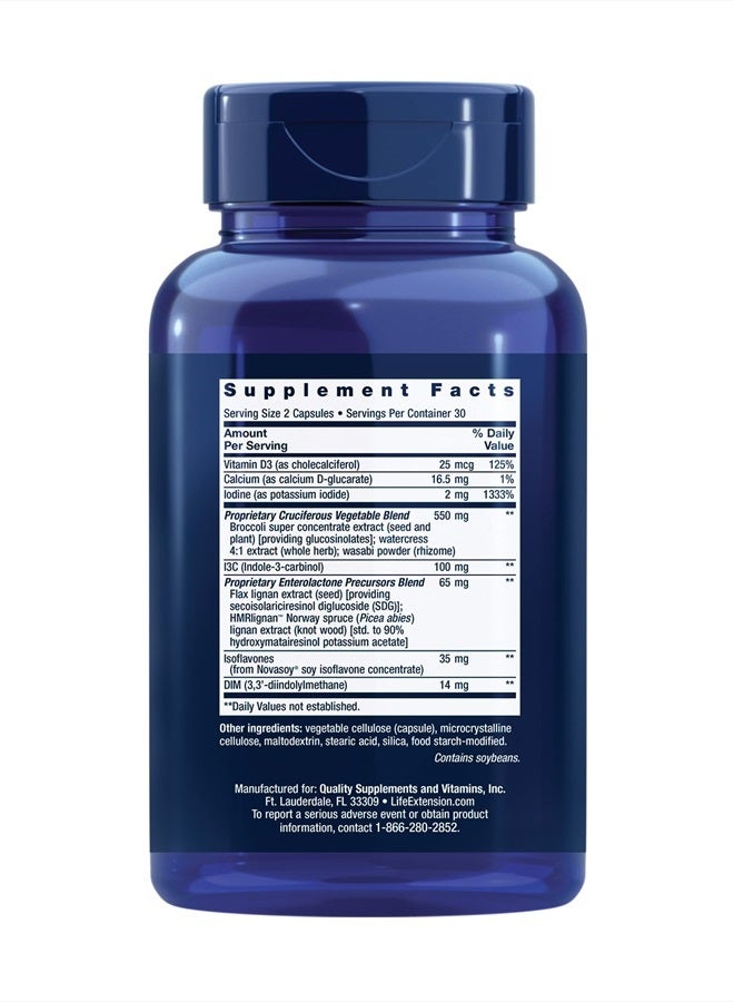 Life Extension صيغة صحة الثدي – مكمل للنساء لدعم الاستروجين الصحي مع فيتامين د، مستخلص الخضروات الصليبية، I3C والمزيد – خالي من الغلوتين، غير معدل وراثيًا – 60 كبسولة - Image 2
