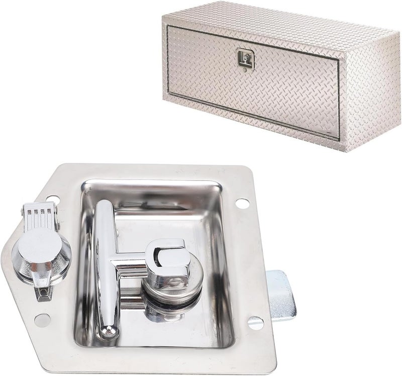 T Handle Latch, Tool Box Latch, Trailer Door Latch with Gasket and 2 Keys, Highly Polished Stainless Steel, for RV, Truck, Trailer, Toolbox, Caravan, 4.9x4.9in - Image 2