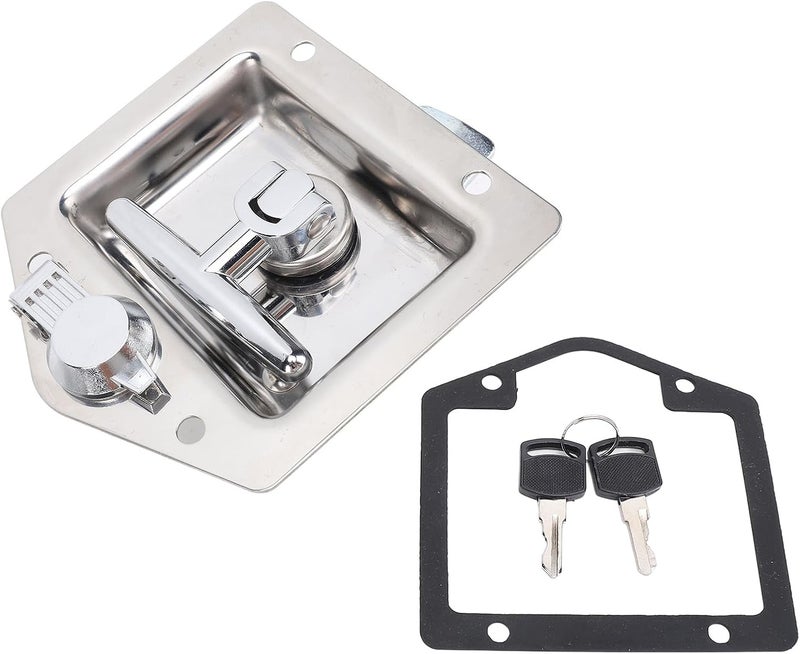 T Handle Latch, Tool Box Latch, Trailer Door Latch with Gasket and 2 Keys, Highly Polished Stainless Steel, for RV, Truck, Trailer, Toolbox, Caravan, 4.9x4.9in - Image 1