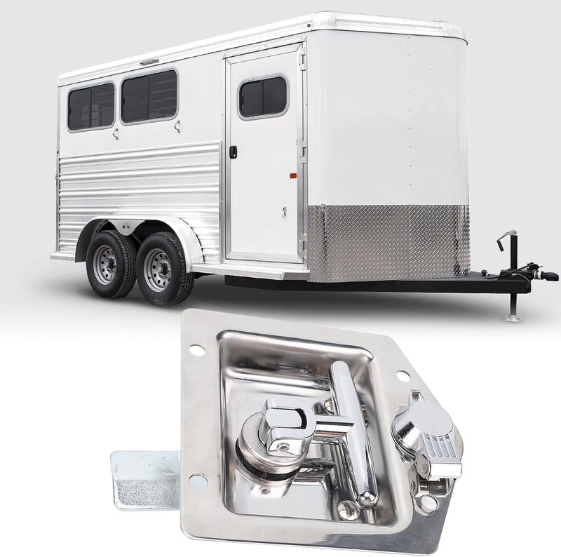 T Handle Latch, Tool Box Latch, Trailer Door Latch with Gasket and 2 Keys, Highly Polished Stainless Steel, for RV, Truck, Trailer, Toolbox, Caravan, 4.9x4.9in - Image 4