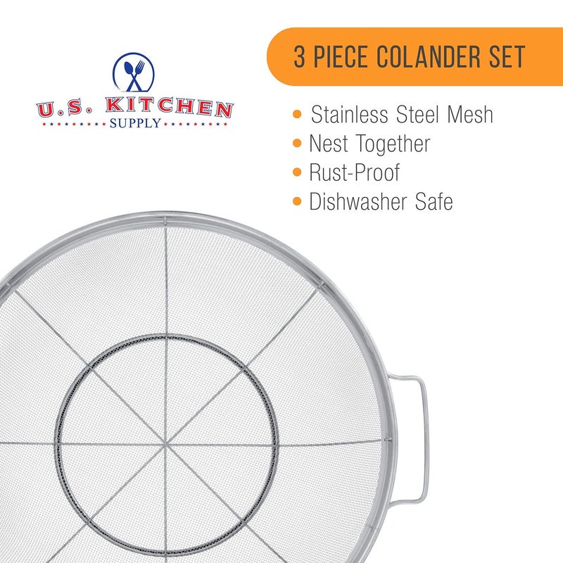 U.S. Kitchen Supply مجموعة أدوات المطبخ الأمريكية من 3 مصفاة سلكية من الفولاذ المقاوم للصدأ سعة 5 و 4 و 3 كوارت - مصفاة مع مقابض وقاعدة للراحة - مصفاة سلكية من الفولاذ المقاوم للصدأ، مصفاة شبكية ومصافي للمطبخ - Image 3
