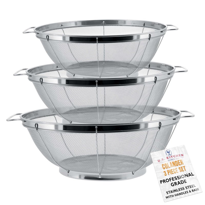 U.S. Kitchen Supply مجموعة أدوات المطبخ الأمريكية من 3 مصفاة سلكية من الفولاذ المقاوم للصدأ سعة 5 و 4 و 3 كوارت - مصفاة مع مقابض وقاعدة للراحة - مصفاة سلكية من الفولاذ المقاوم للصدأ، مصفاة شبكية ومصافي للمطبخ - Image 1
