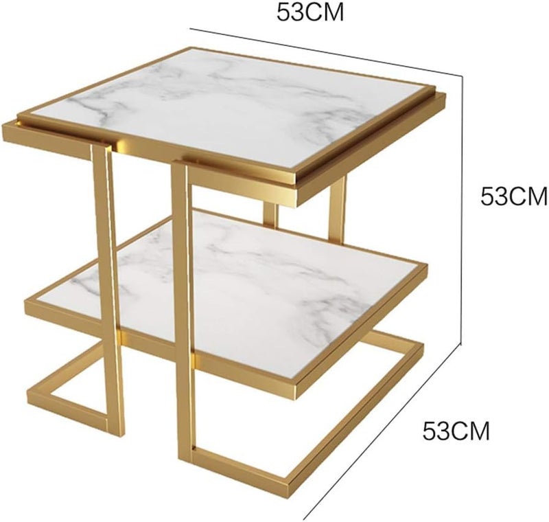Priti Coffee Table Marble, Double Layer Iron Gold Art Square Table Decoration Living Room Balcony Outdoor Restaurant Coffee Table White - Image 3