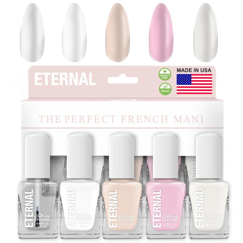 Eternal White Nail Polish Set for Women (OH LA LA) - Clear Nail Polish Set for Girls - Lasting & Quick Dry Light Non Toxic Nail Polish Kit for Home DIY Mani Pedi - Made in USA, 13.5mL (Set of 5) - Image 1