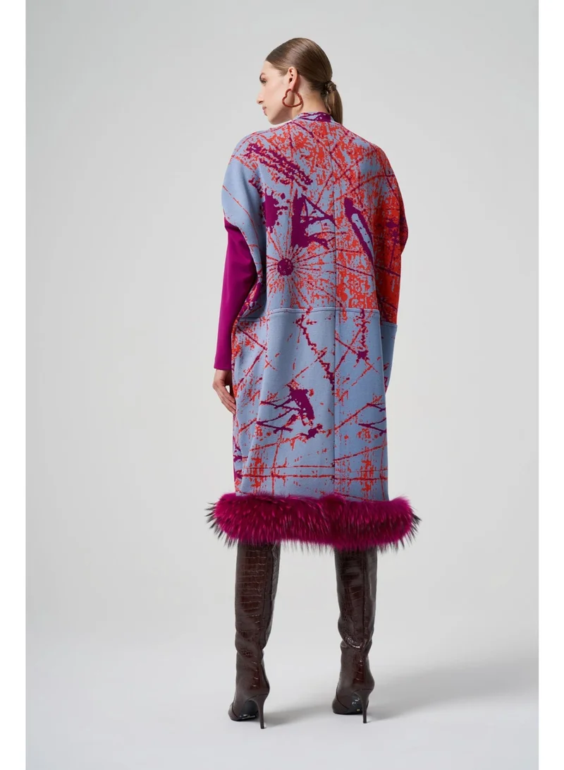 MissWhence  Patterned Zippered Coat with Faux Fur Hem Detail - Purple for Women | Best Price UAE