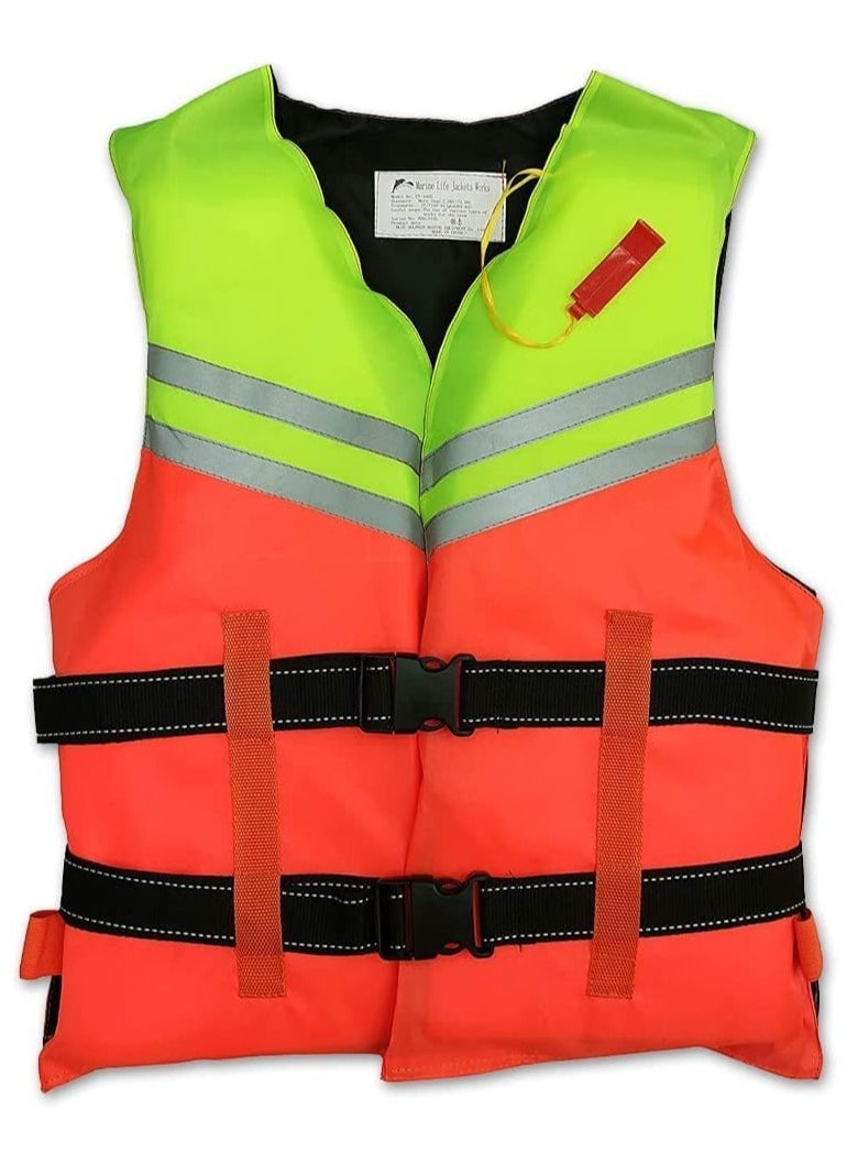 VITION Life Jacket Dual Color, Polyester, PVC Foam, High Visibility Reflecting Tape - Life Jacket for Adults, Green/Orange  - Image 1