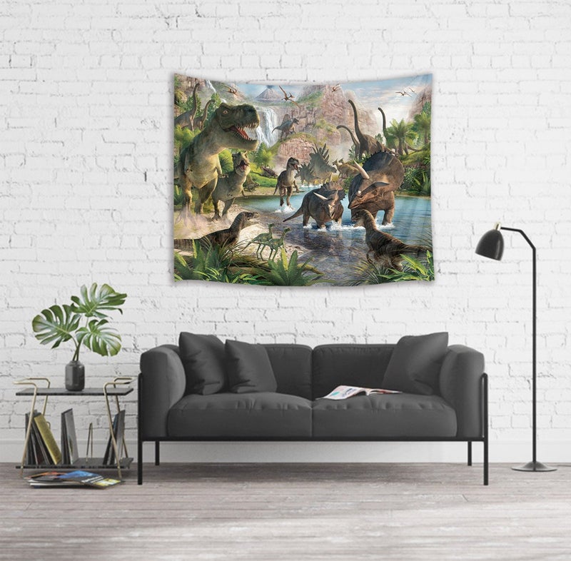 Hvest Dinosaur Tapestry Wild Ancient Predator Animal Wall Hanging Tropical Forest With Green Trees And Mountain Wall Tapestries For Bedroom Living Room Dorm Party Wall Decor 60Wx40H Inches - Image 3