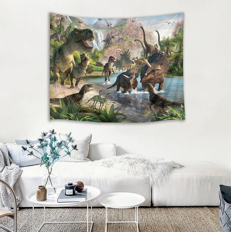 Hvest Dinosaur Tapestry Wild Ancient Predator Animal Wall Hanging Tropical Forest With Green Trees And Mountain Wall Tapestries For Bedroom Living Room Dorm Party Wall Decor 60Wx40H Inches - Image 2