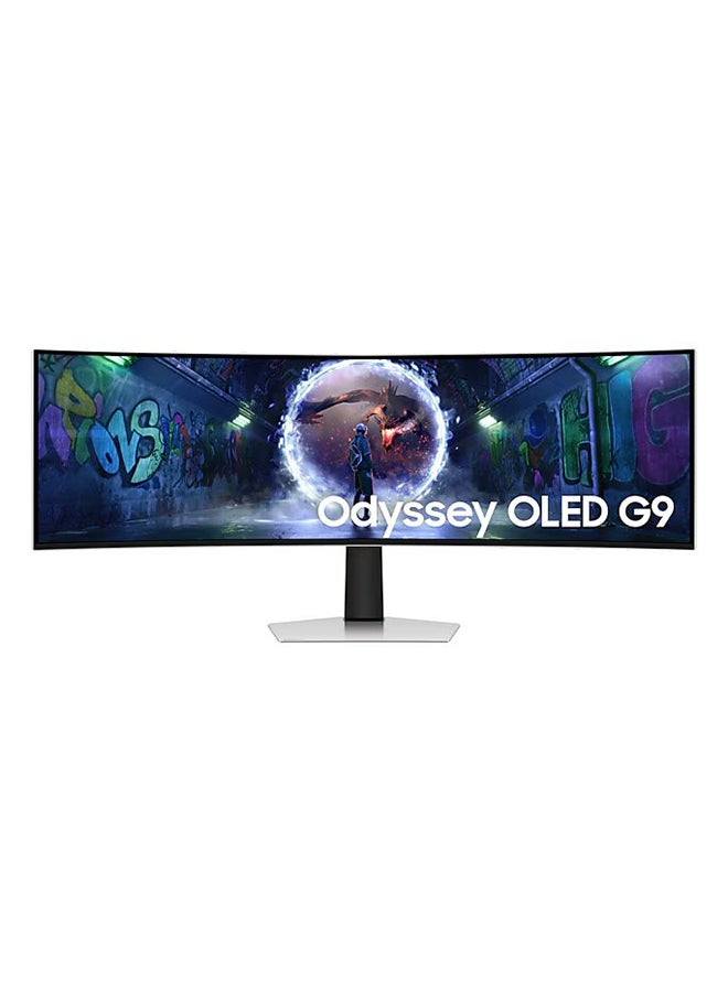 Odyssey OLED G9 G93SD 49" Curved Gaming Monitor, Dual QHD (5120x1440), 240Hz, 0.03ms, QD-OLED Panel, 1800R Curvature, G-Sync & FreeSync Premium Pro, DisplayHDR True Black 400, Anti-Glare, Smart TV Hub, HDMI 2.1 & DP 1.4, USB Hub, Built-in Speakers, Height Adjustable Stand | LS49DG932SMXUE Silver