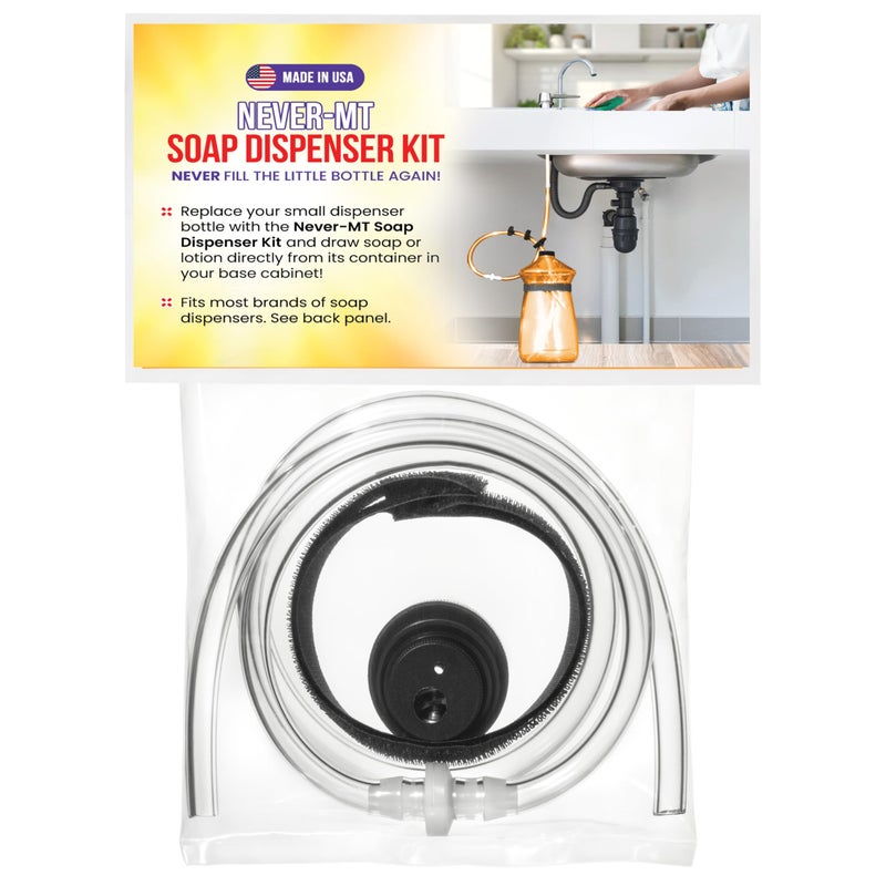 Never-MT Never - MT - The Original Soap Dispenser Conversion Kit - Made in The USA - Kitchen Sink Extension Tube Kit - Never Fill The Little Bottle Again! - Image 1