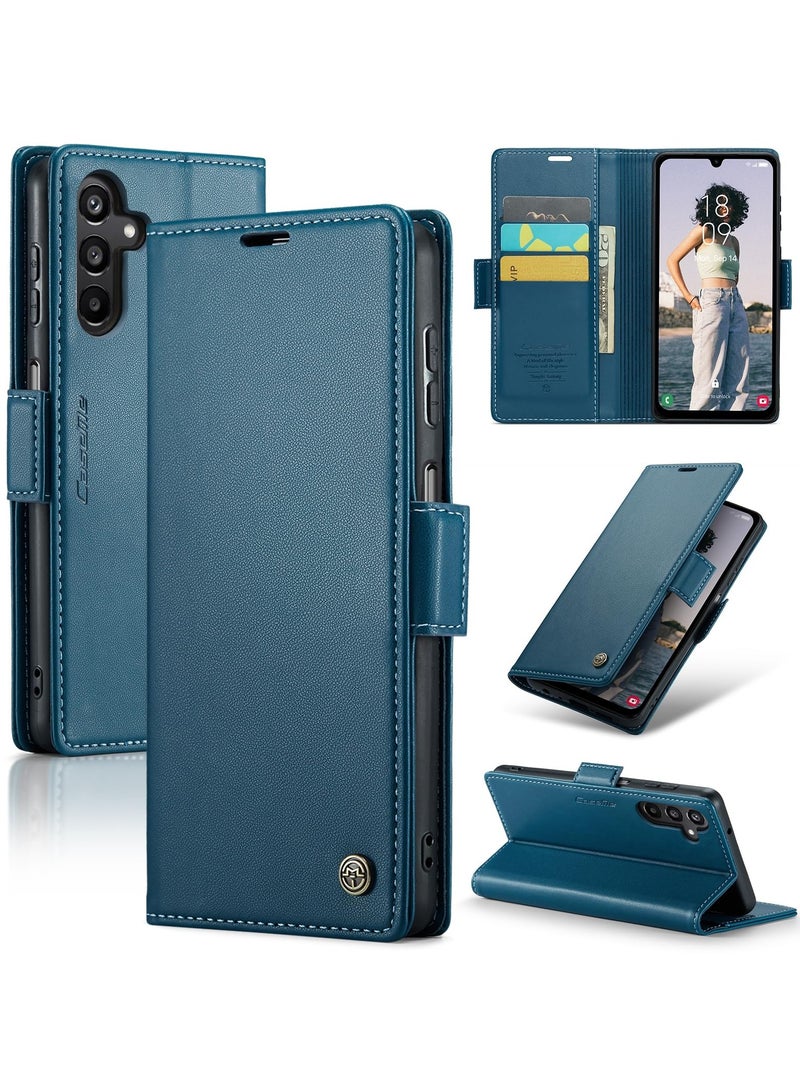 CaseMe Phone Case Luxury PU Leather Design Anti Fingerprint 023 Flip Cover Card Slot Holder Cover For Samsung Galaxy A15 (Blue) - Image 1