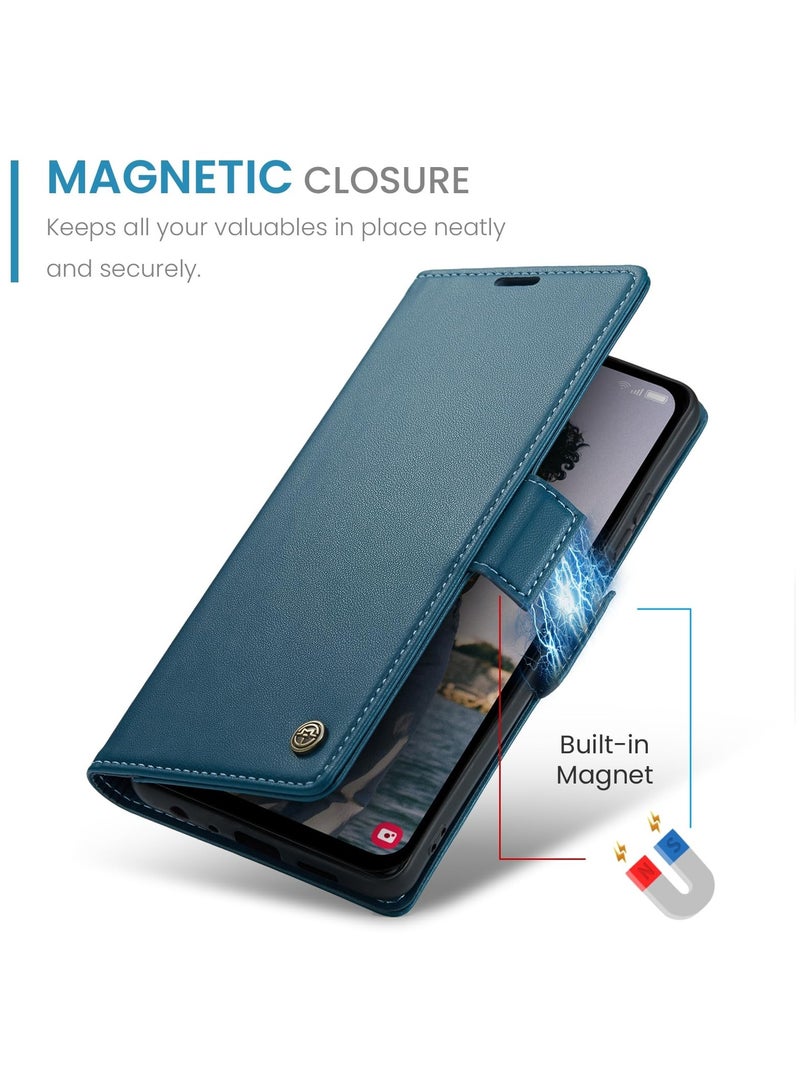 CaseMe Phone Case Luxury PU Leather Design Anti Fingerprint 023 Flip Cover Card Slot Holder Cover For Samsung Galaxy A15 (Blue) - Image 3