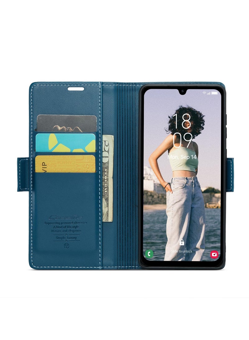 CaseMe Phone Case Luxury PU Leather Design Anti Fingerprint 023 Flip Cover Card Slot Holder Cover For Samsung Galaxy A15 (Blue) - Image 4