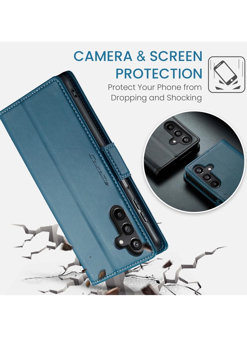 CaseMe Phone Case Luxury PU Leather Design Anti Fingerprint 023 Flip Cover Card Slot Holder Cover For Samsung Galaxy A15 (Blue) - Image 2