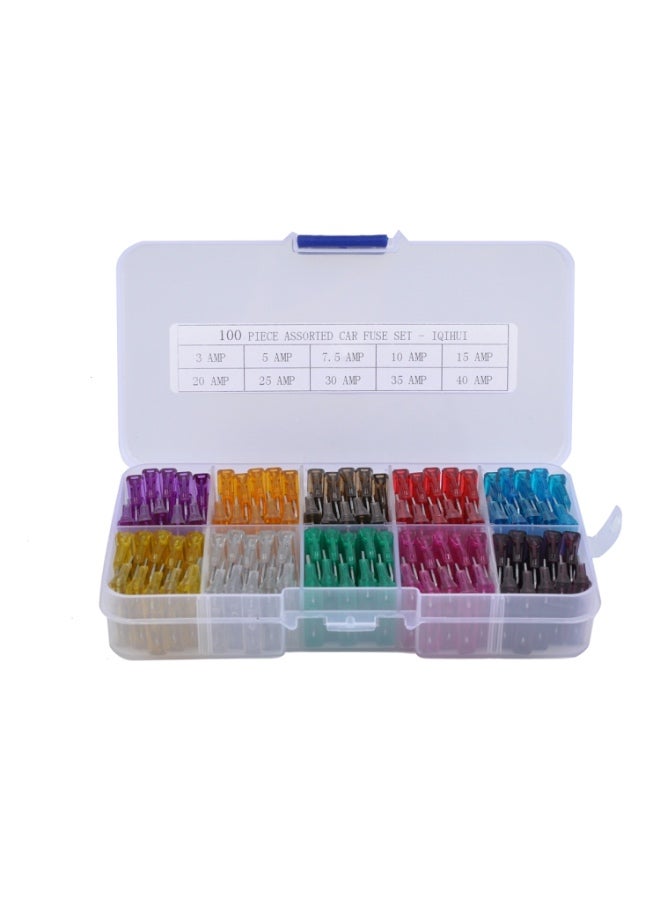 100 PCS Mix Assorted Car Motorcycle Truck Blade Fuse Set 3A 5A 7.5A 10A 15A 20A 25A 30A 35A 40A with Huse Holder - Image 1