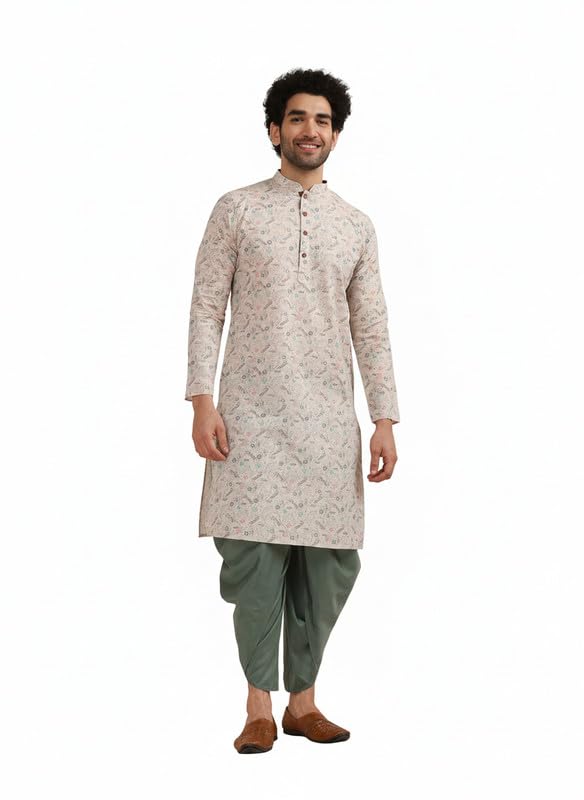 KISAH Men Multi Printed Kurta Dhoti Set with Kantha Print, 42 - Image 1
