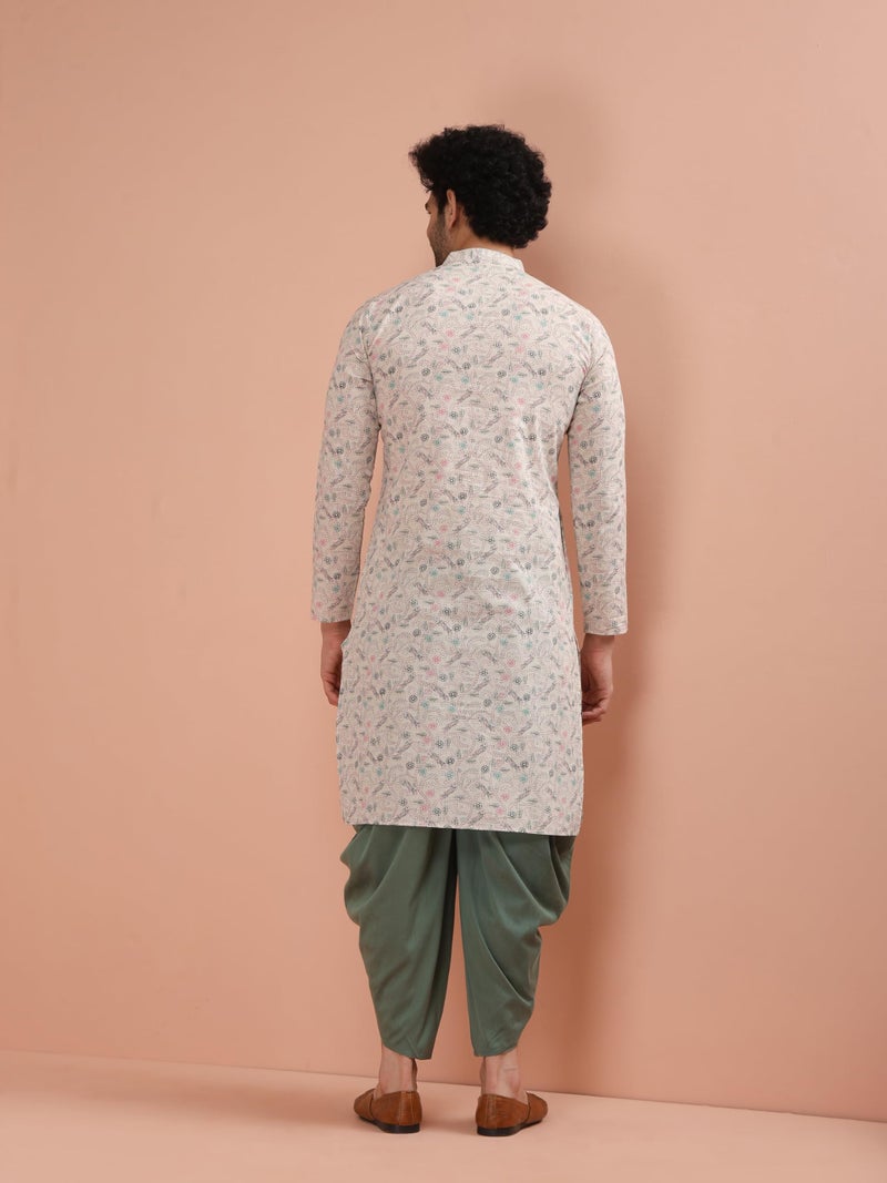 KISAH Men Multi Printed Kurta Dhoti Set with Kantha Print, 42 - Image 5