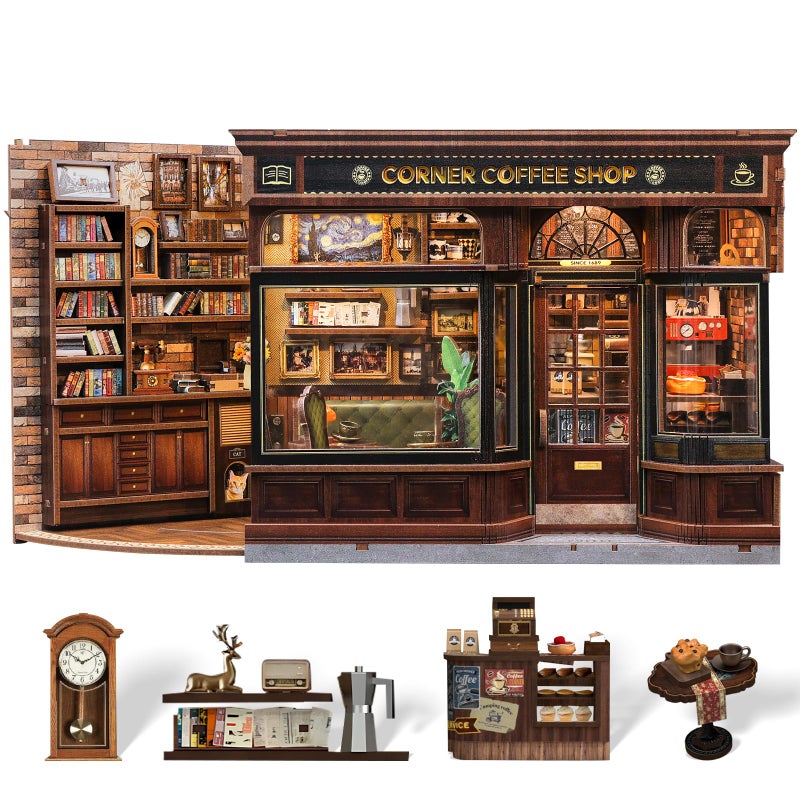 CUTEBEE Book Nook Kit DIY Miniature House Coffee Shop Dollhouse Kit for Adults Booknook Tiny House Bookshelf Decor 3D Wooden Puzzle Gifts for Family Friends Corner Coffee Shop - Image 2